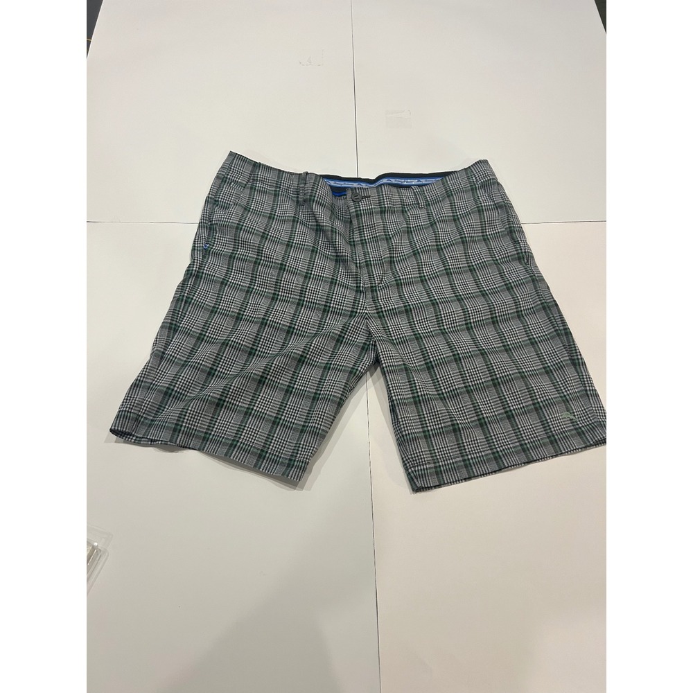 Tommy Bahama‎ Plaid Golf Shorts Flat Front Casual Gray Green Mens Size W42 (422)